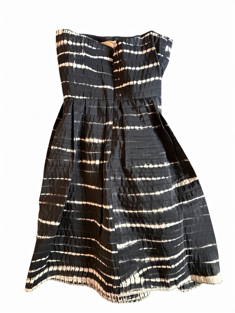 Oscar de la Renta Strapless Black and Cream Tie-Dye Midi Dress - Picture 8 of 10